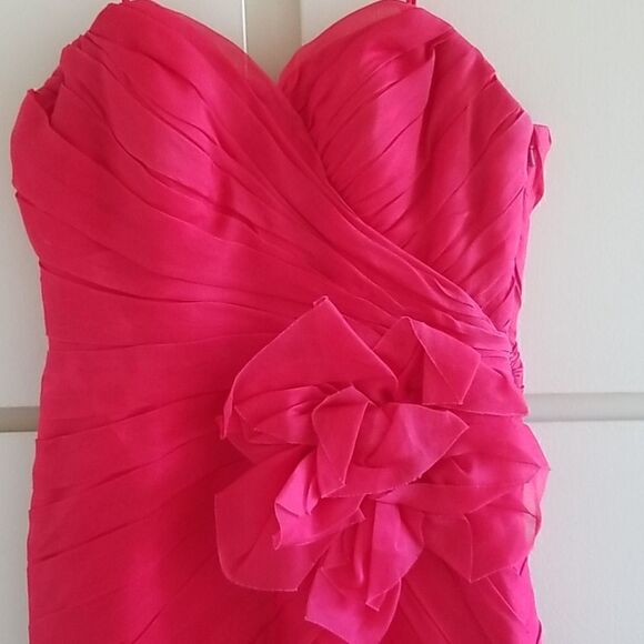 THEIA Dress, beautiful Red Silk Organza Strapless - Picture 2 of 8